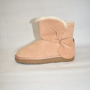 $250 UGG  Classic Mini Twist BOW Bootie SHEARLING LEATHER ARY TAN 7 (M22)